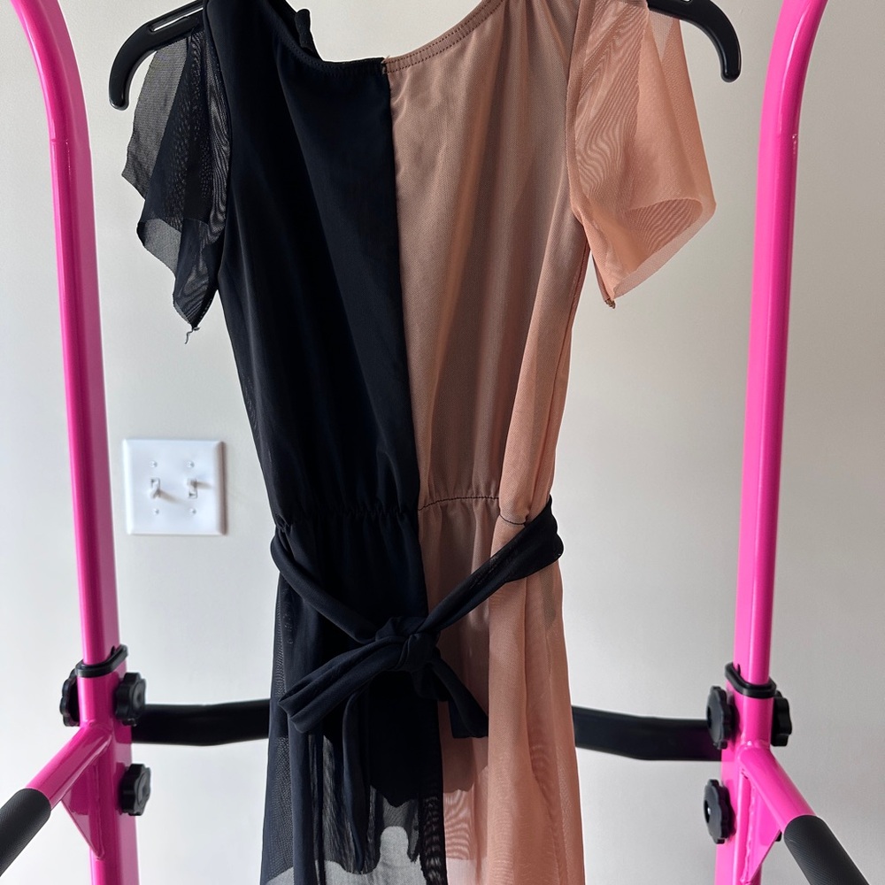 Chic Black and Tan One-Shoulder Dress